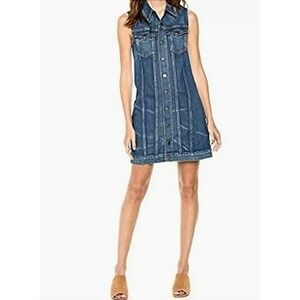 HUDSON Sz XS SLEEVELESS TRUCKER STRETCH DENIM DRESS AGOURA BLUE‎